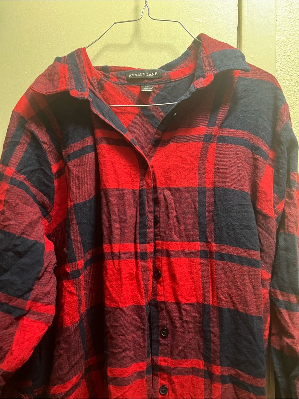 Red and Navy Plaid Button-Up Shirt